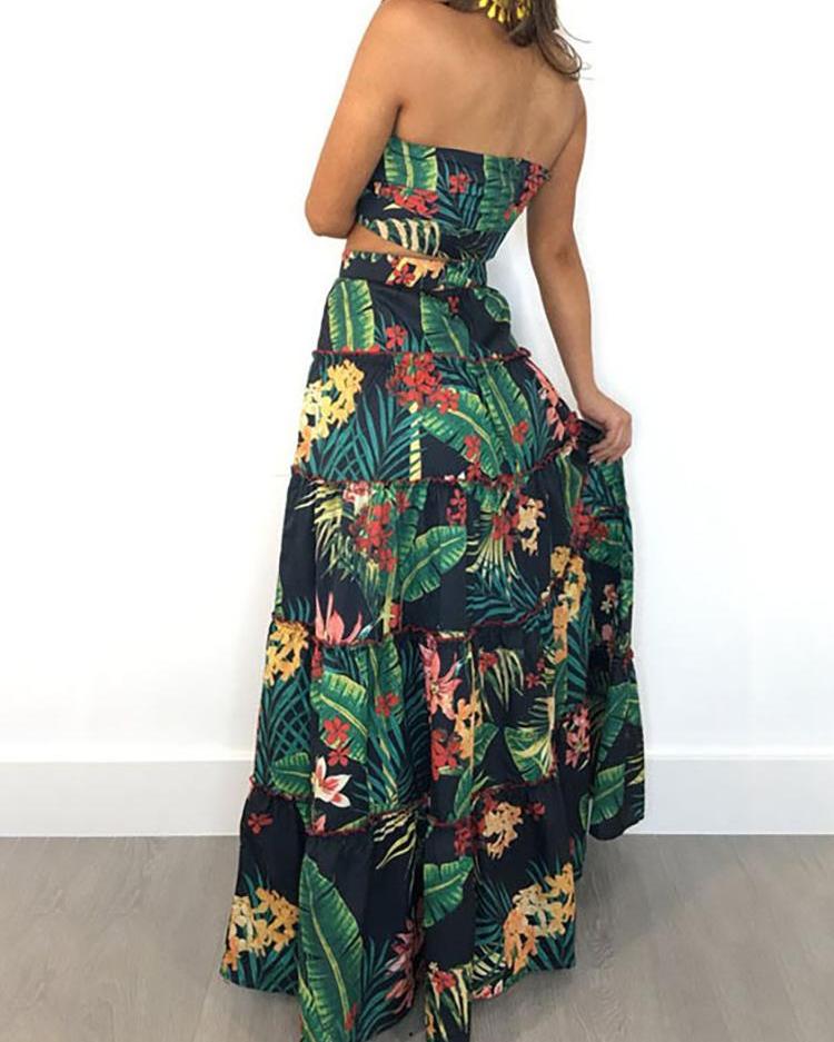 Tropical Print Crop Top Maxi Skirt Set