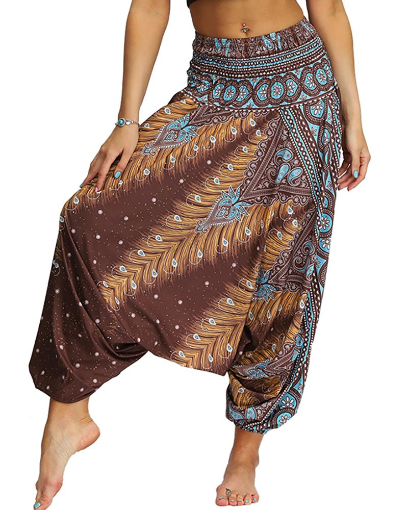 

Print Wide Leg High Waist Yoga Pants, Brown