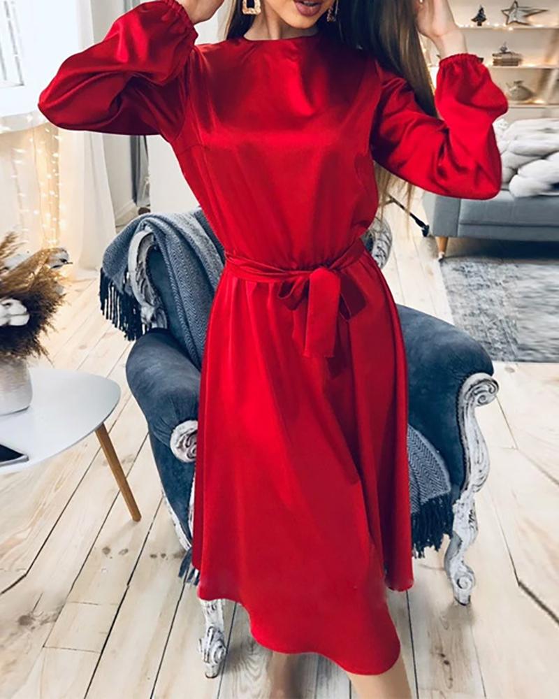 

Satin Lantern Sleeve Casual Dress, Red