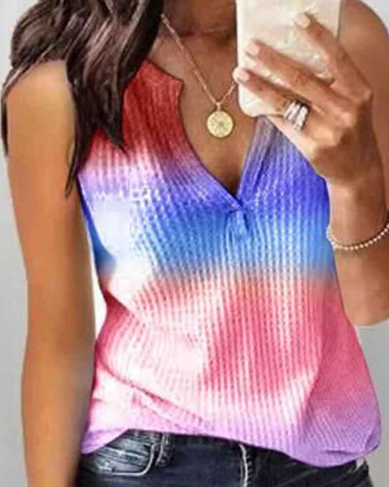 

Tie Dye Print Ribbed Casual Tank Top, Blue