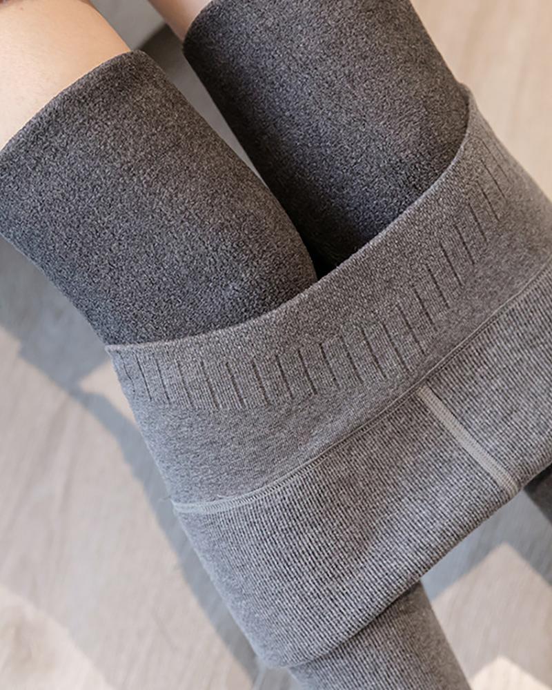 

Plain High Waist Winter Tights, Gray