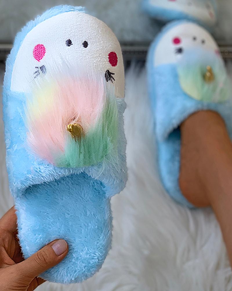 

Unicorn Pattern Fluffy Slippers, Blue