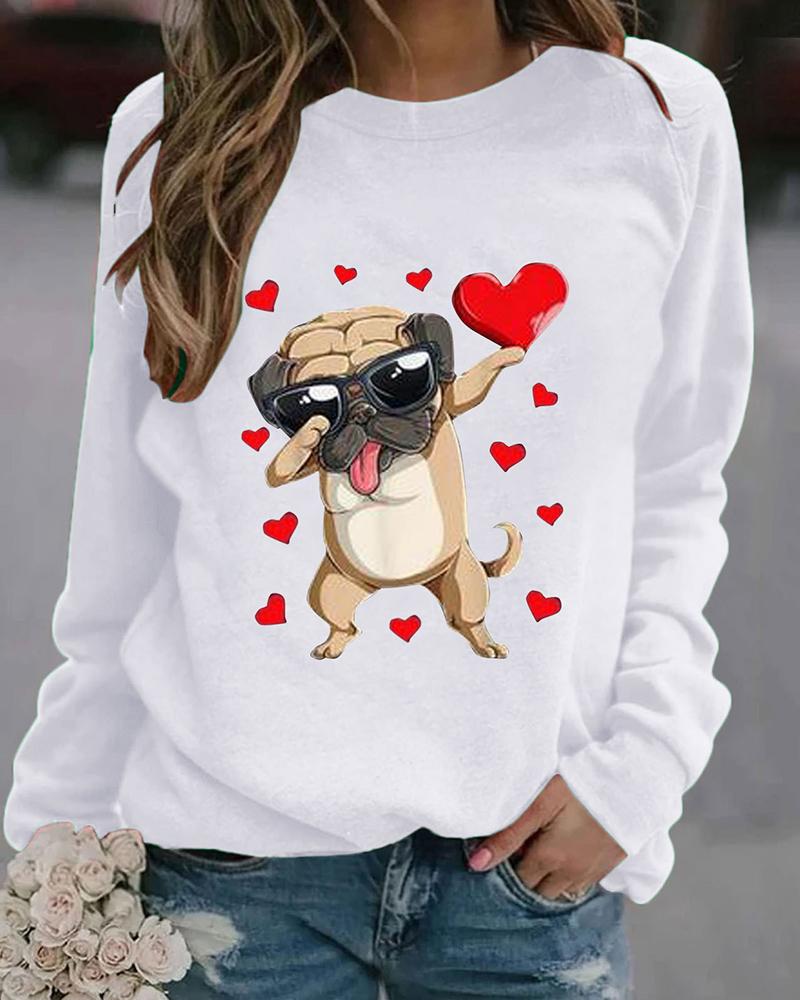 

Dog Heart Print Long Sleeve Sweatshirt, White