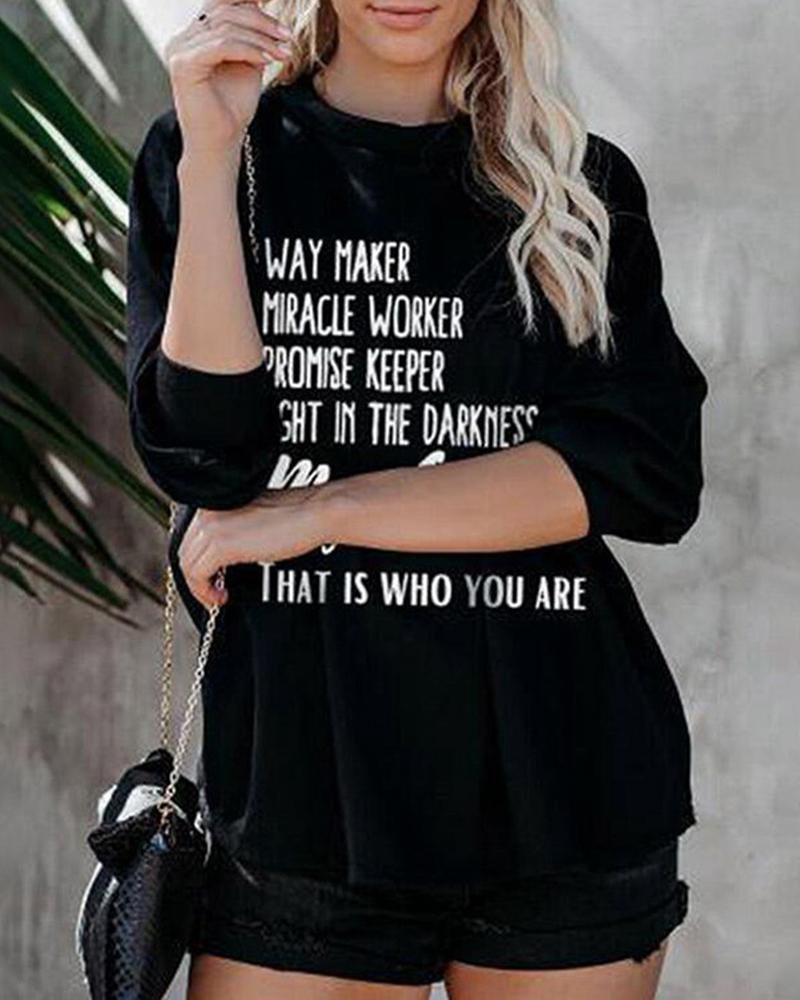 

Letter Print Long Sleeve Casual Sweatshirt, Black