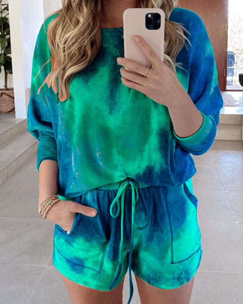 

Tie Dye Long Sleeve T-shirt Pants Sets, Green