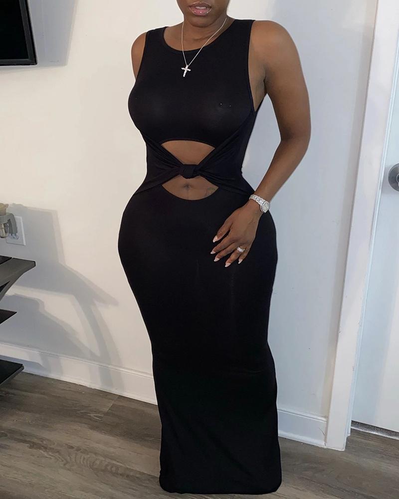 

Cutout Solid Sleeveless Maxi Dress, Black