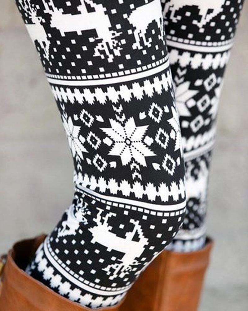 

Christmas Print High Waist Skinny Pants, Style1