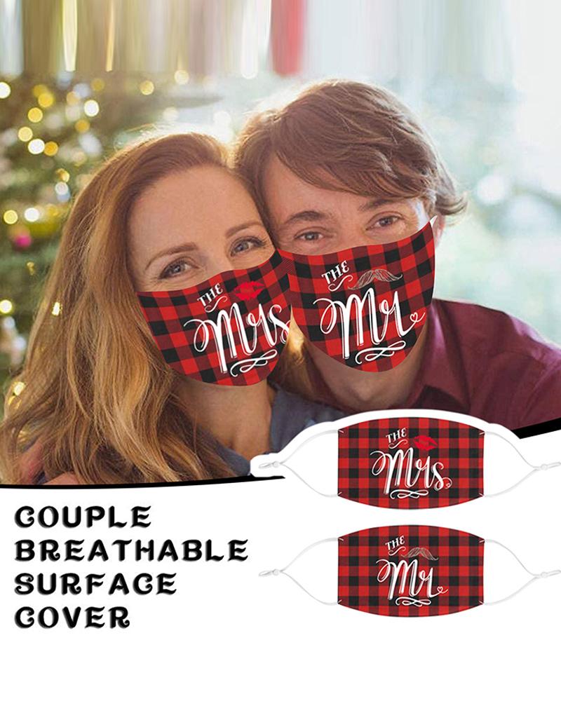 

2PCS/Set Couple Plaid Letter Print Filter Face Mask, Style3