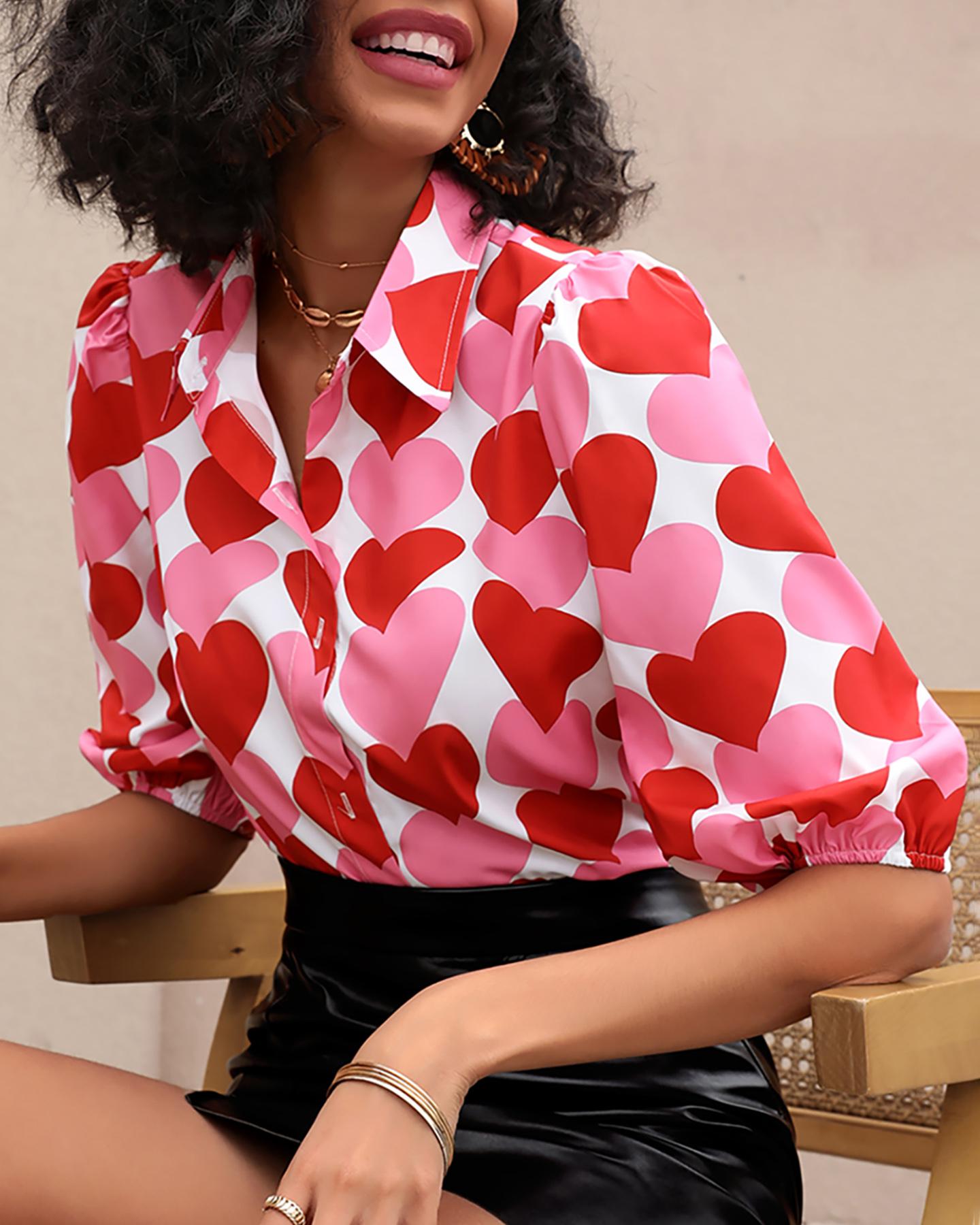 

Pink Heart Print Shirt