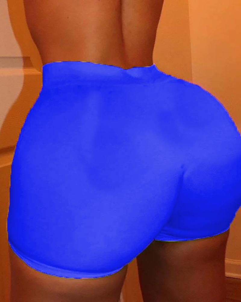 

Solid High Waist Fitted Casual Shorts, Dark blue