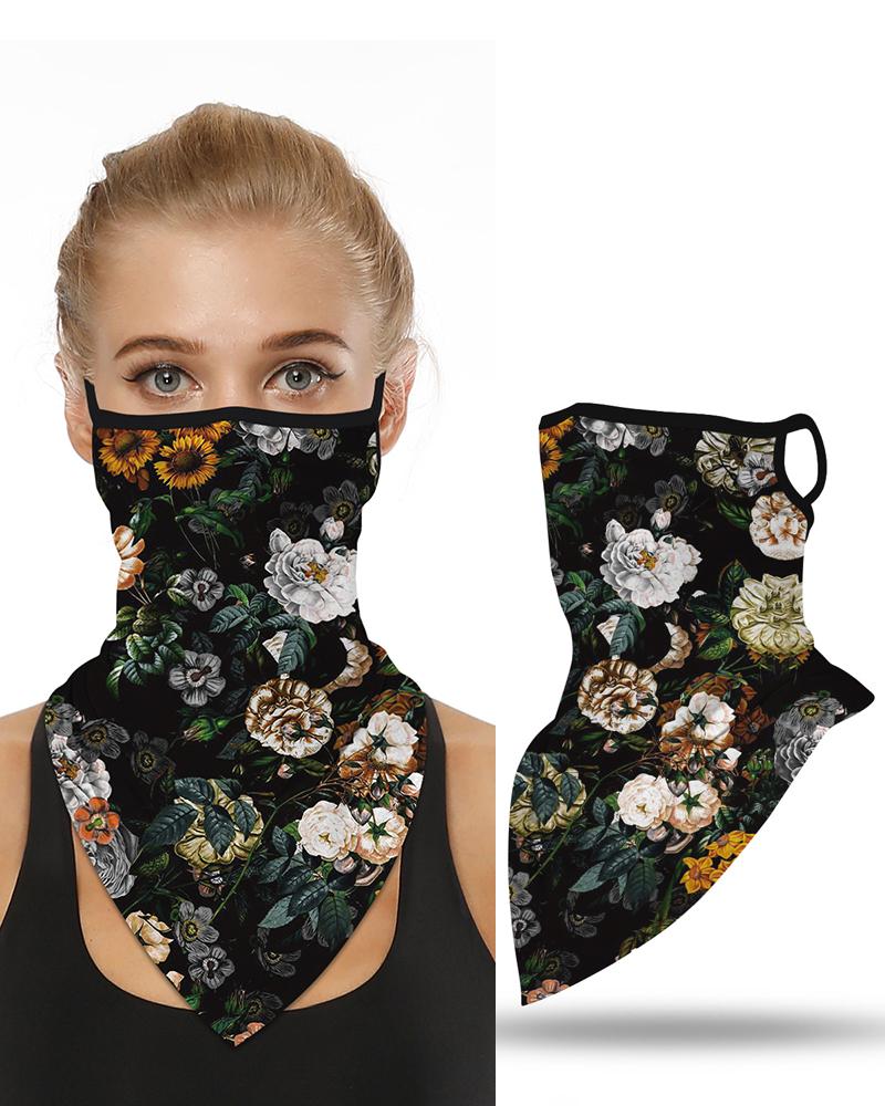 

Floral Print Breathable Ear Loop Face Cover Windproof Motorcycling Dust Outdoors, Black