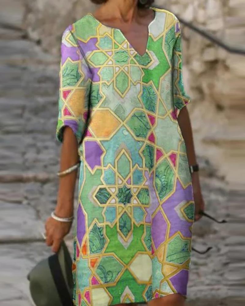 

Plus Size Colorblock Half Sleeve Work Dress, Green