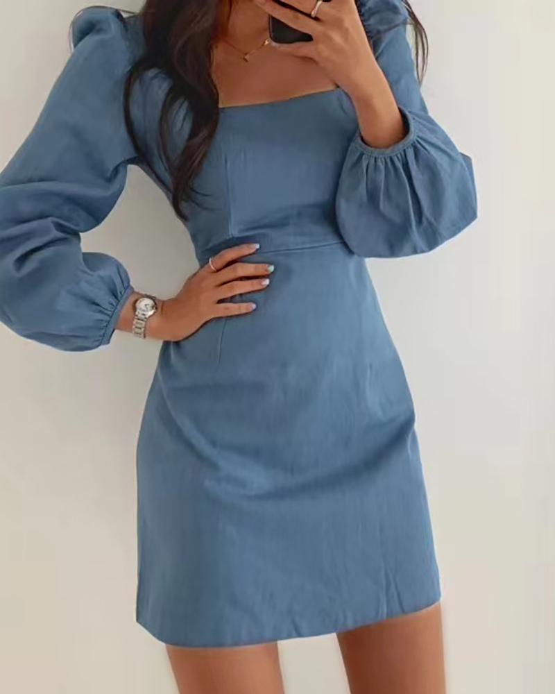 

Puff Sleeve Long Sleeve Bodycon Women Dress, Dark blue