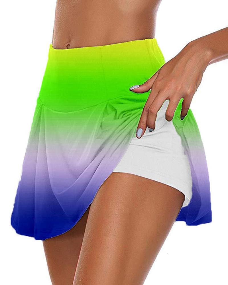 

High Waist Tie Dye Print Cycling Skort, Green
