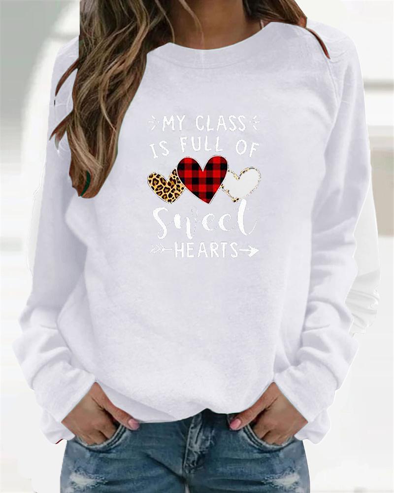 

Letter And Heart Long Sleeve Women Blouse, White