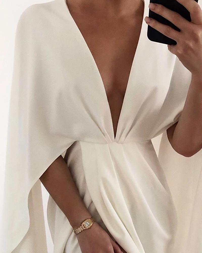 white plunge ruched shirt dress