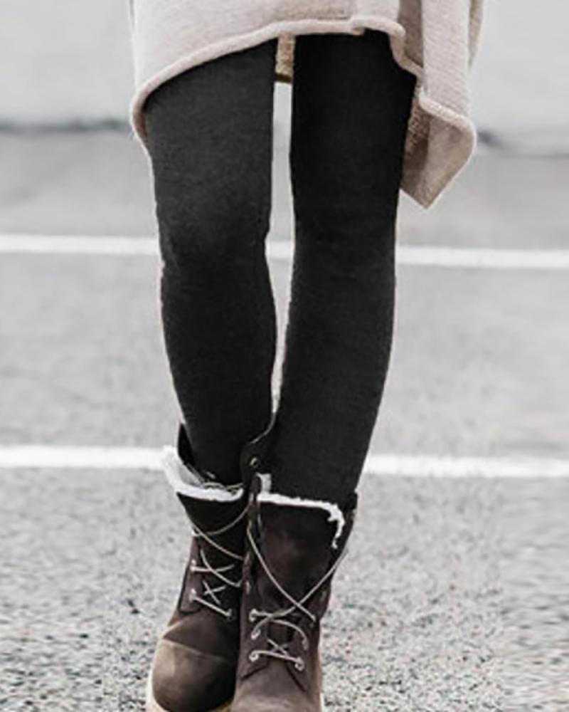 

Plain High Waist Knit Skinny Leggings, Black