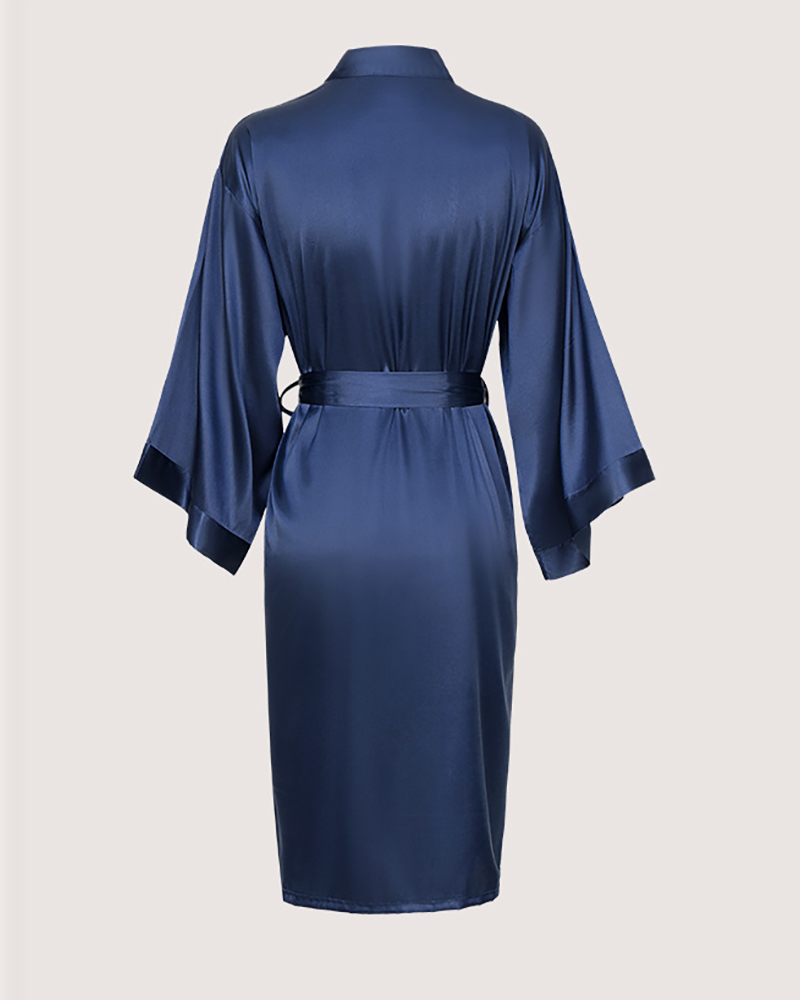 

Plain Satin Wedding Bridesmaid Bride Robe, Dark blue