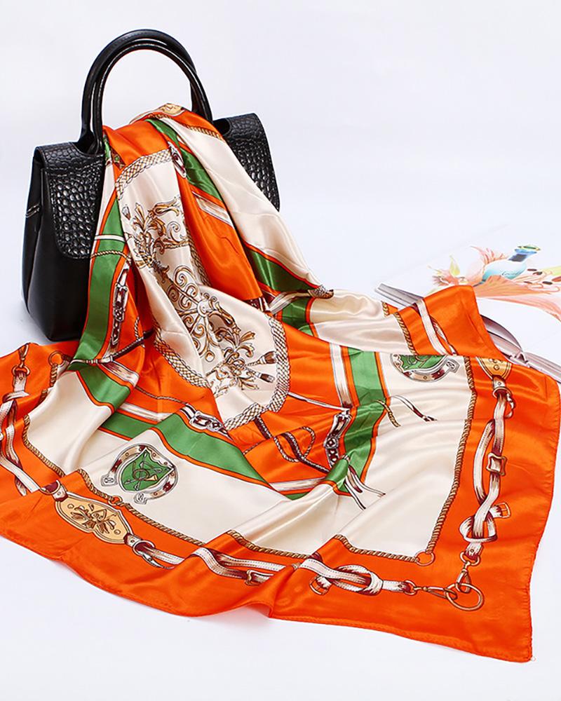 

Graphic Print Square Silk Scarf, Orange