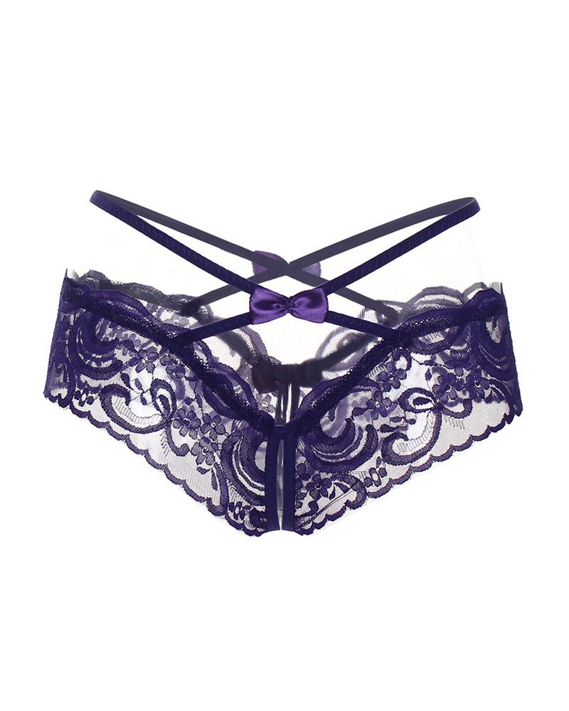 

Bowknot Cutout Floral Lace Panty, Purple