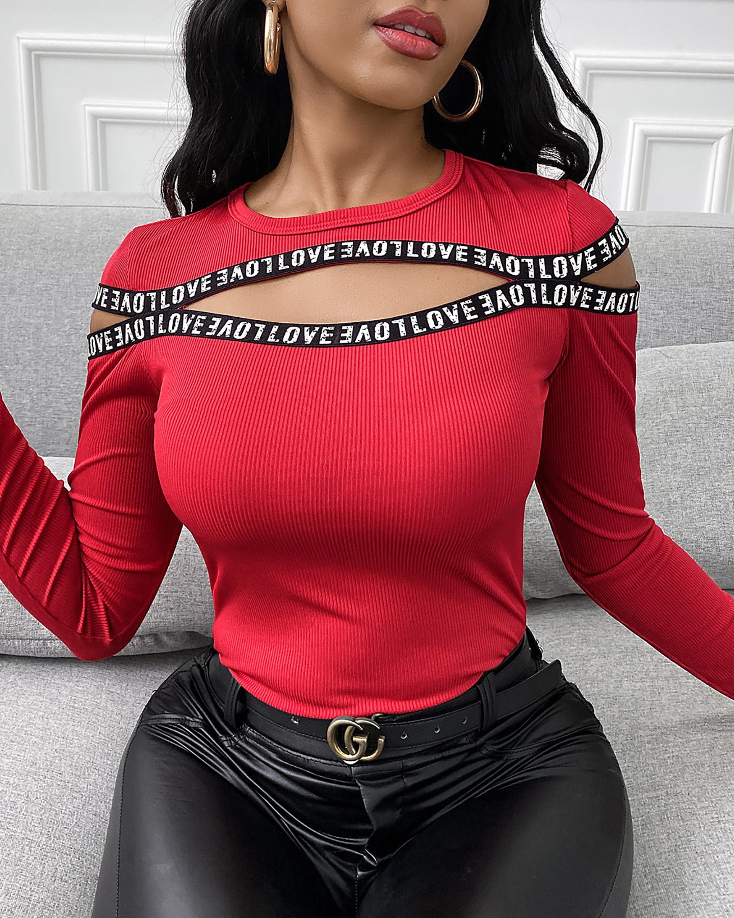 

Letter Strap Cutout Top, Red