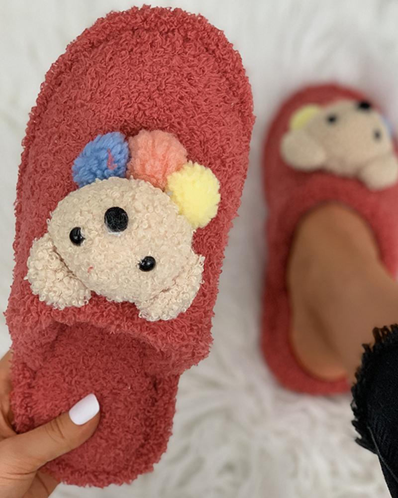 

Cartoon Design Fluffy Slippers, Red