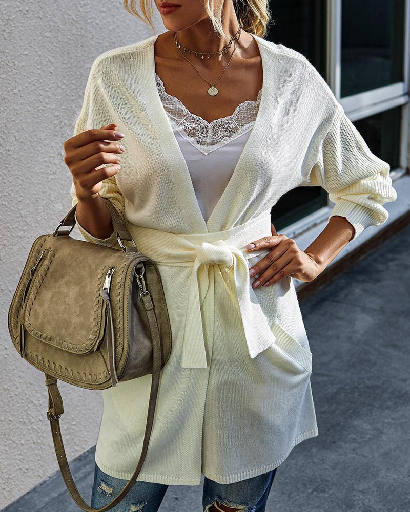 

Pocket Design Knit Long Sleeve Cardigan, White