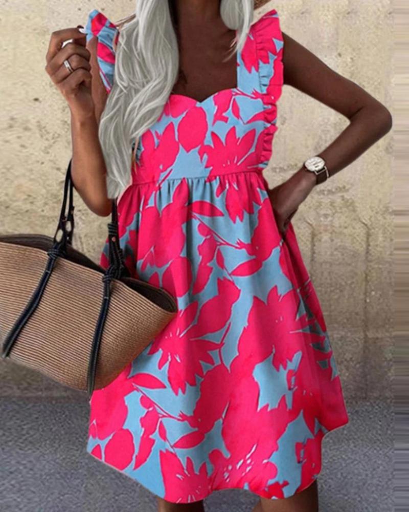 

Flutter Sleeve Floral Print Dress, Hot pink