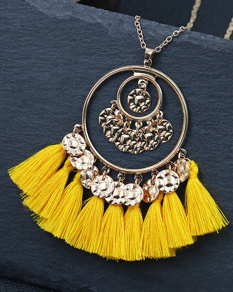 

1Pair Disc Tassel Design Round Shaped Drop Earrings, Yellow