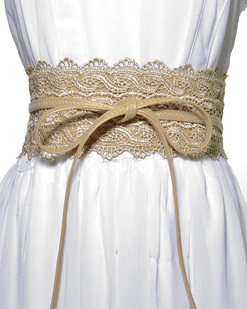 

Guipure Lace Knot Wide Belt, Khaki