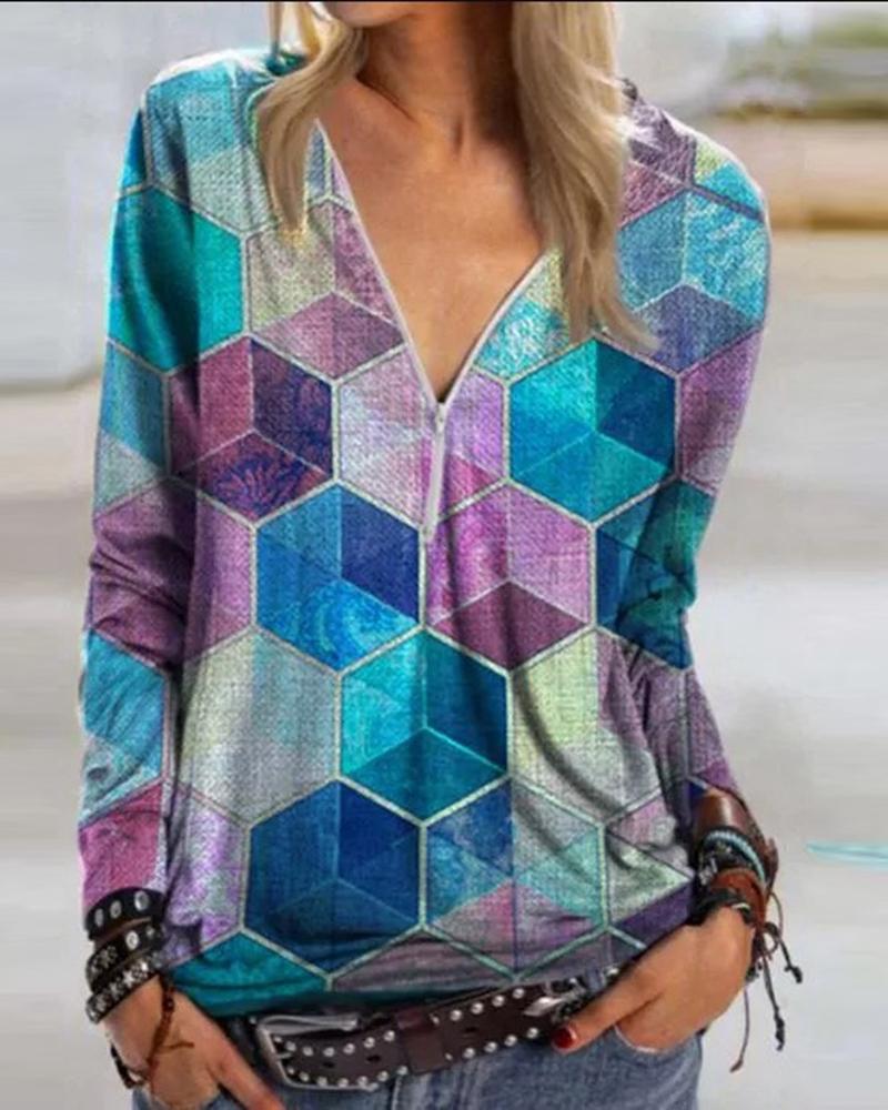 

Zipper Design Colorblock Long Sleeve Sweatshirt, Blue