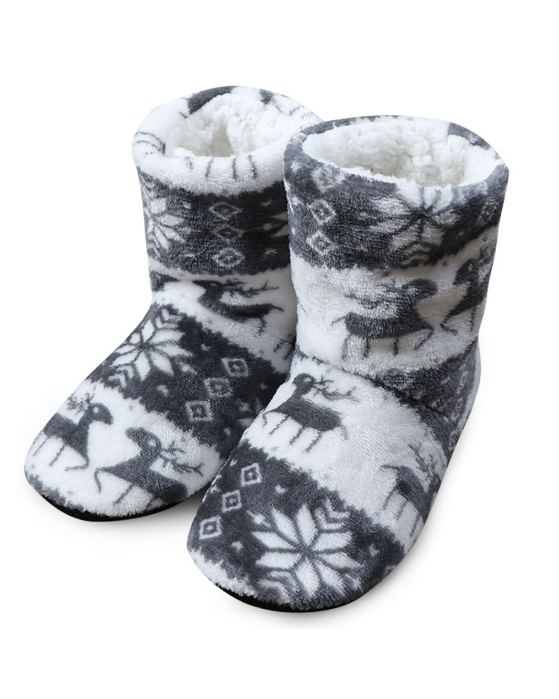 

Christmas Mixed Print Fluffy Indoor Boots, Gray