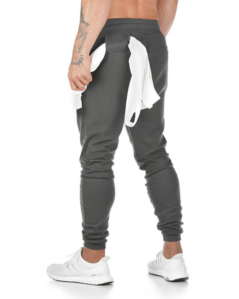 

Solid Skinny Drawstring Cargo Pants, Gray
