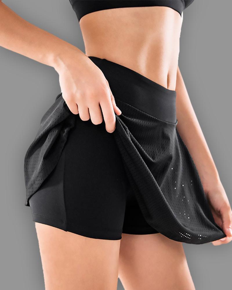 

2 in 1 Workout High Waist Skirts Tummy Control Athletic Yoga Skorts, Black