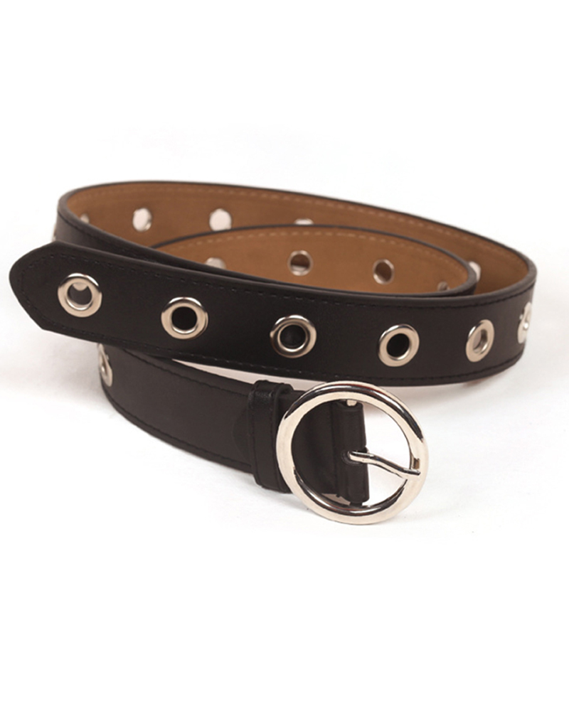 

Eyelet O-Ring PU Buckle Belt, Black