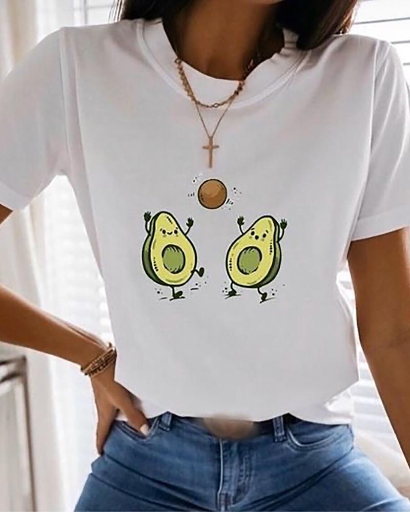 

Avocado Print Short Sleeve Casual T-shirt, White