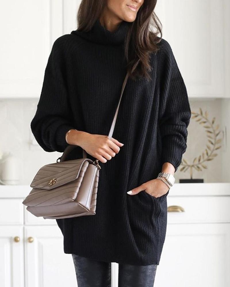 

Ribbed Solid High Neck Sweater, Black