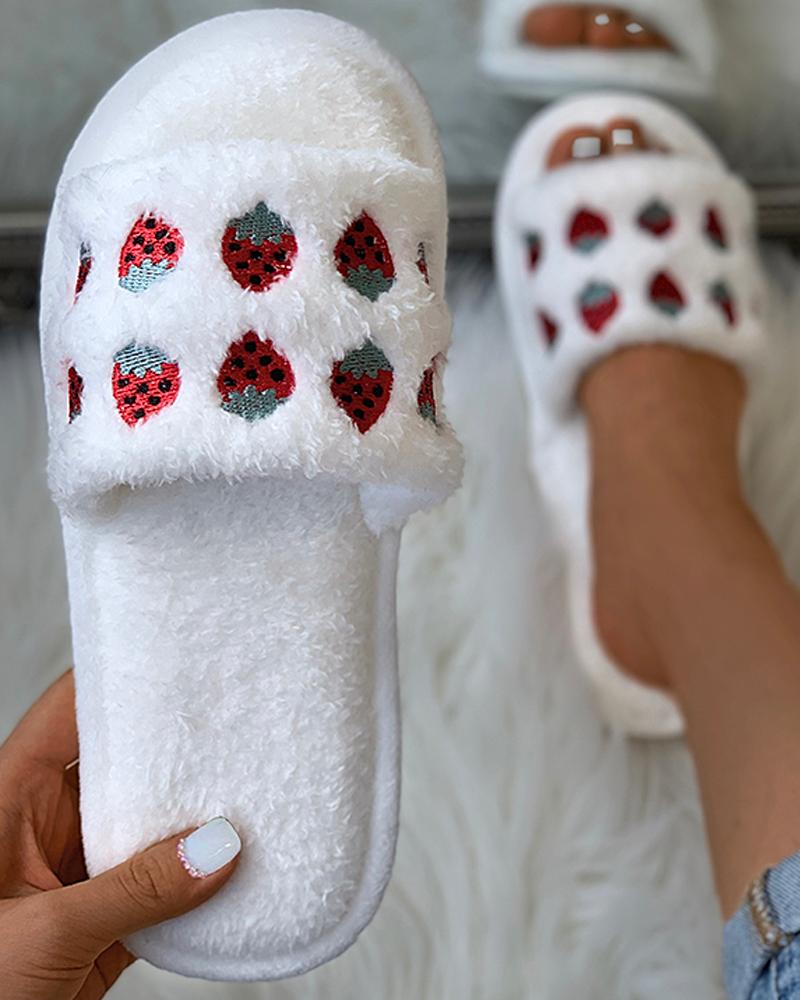 

Pineapple / Strawberry Pattern Fluffy Slippers, Red