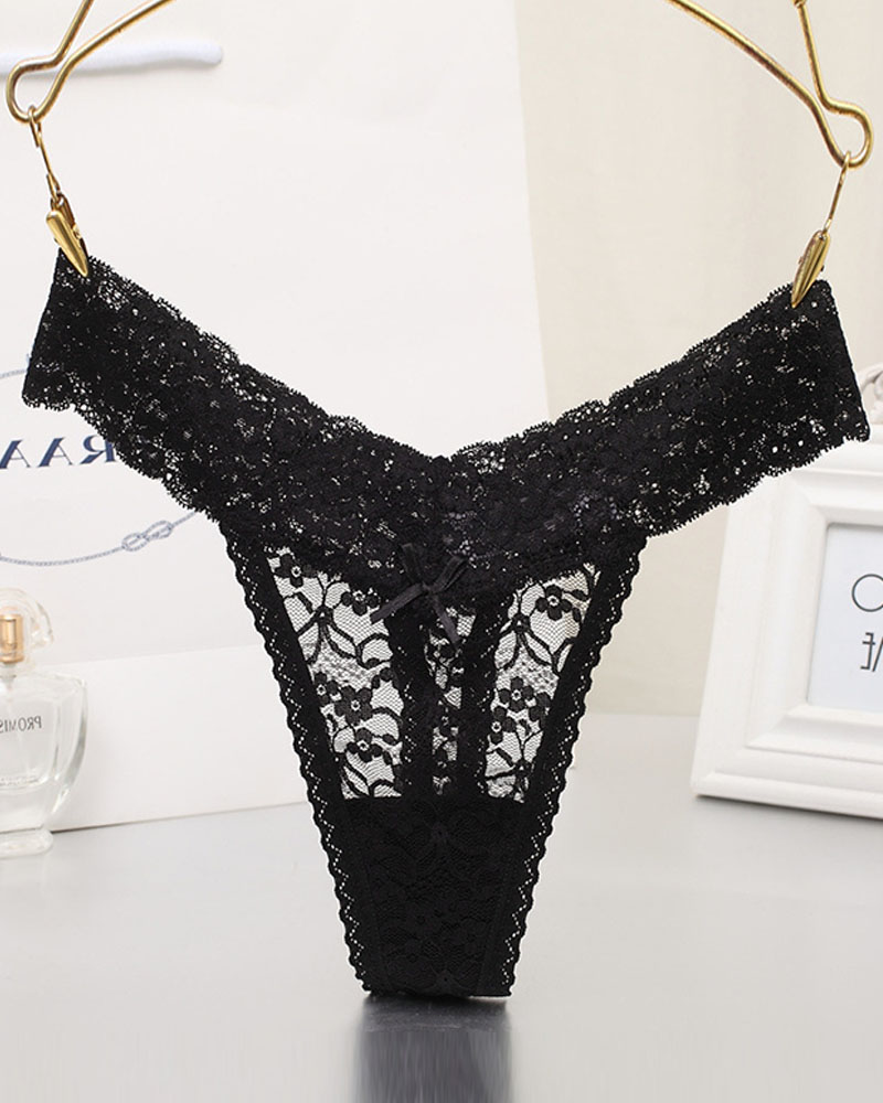

Bowknot Decor G-string Lace Panty, Black