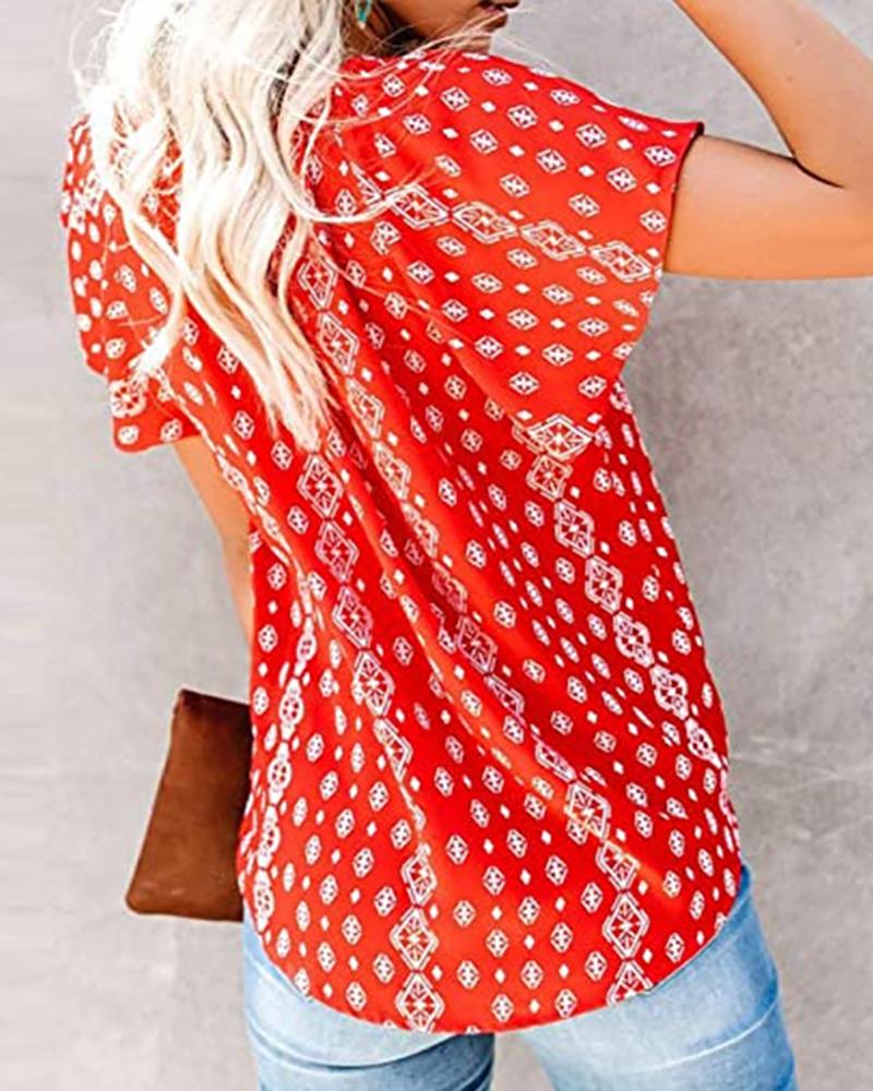 

All Over Print Short Sleeve Top, Red