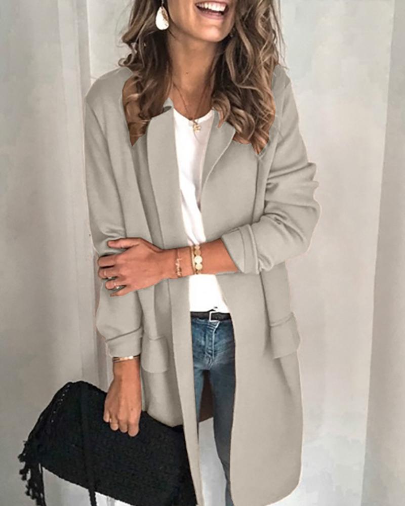 

Solid Pocket Design Long Sleeve Blazer Coat, Gray