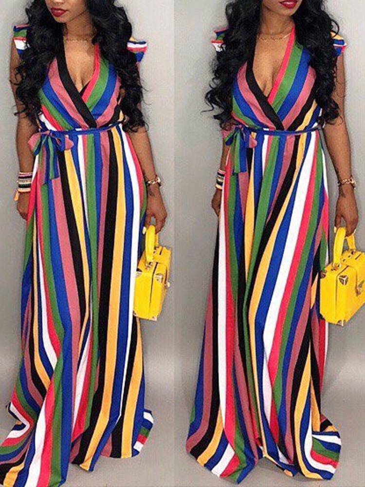 rainbow stripe wrap dress