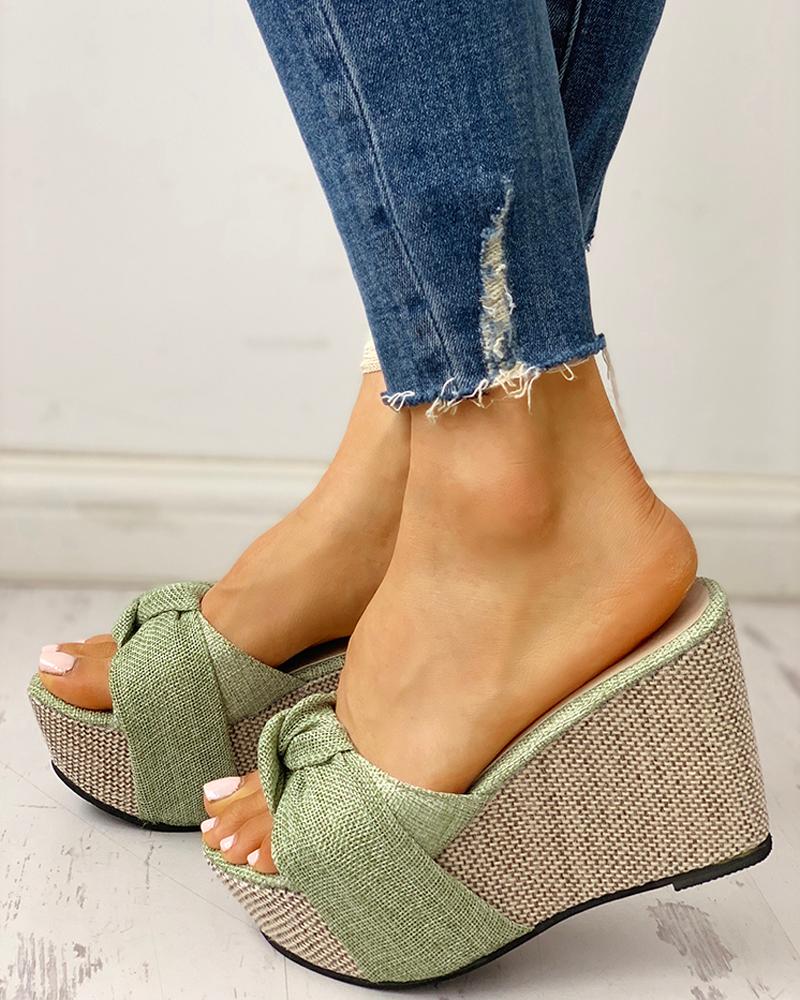 Twisted Knot Design Platform Wedge Sandals