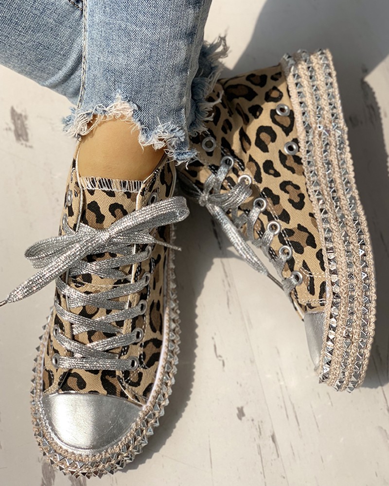 leopard rivet sneakers