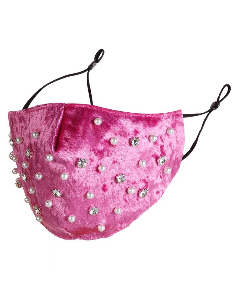 

Studded Beaded Velvet Breathable Face Mask, Hot pink