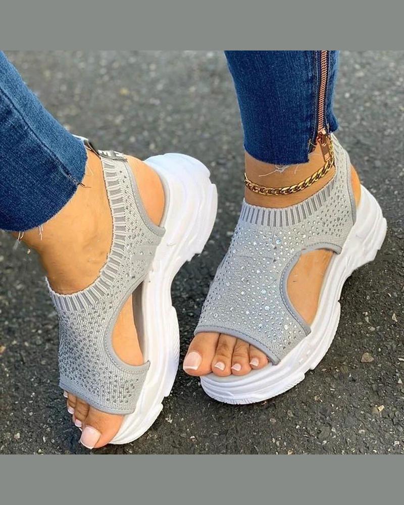 

Sequin Embellished Platform Sandals, Gray