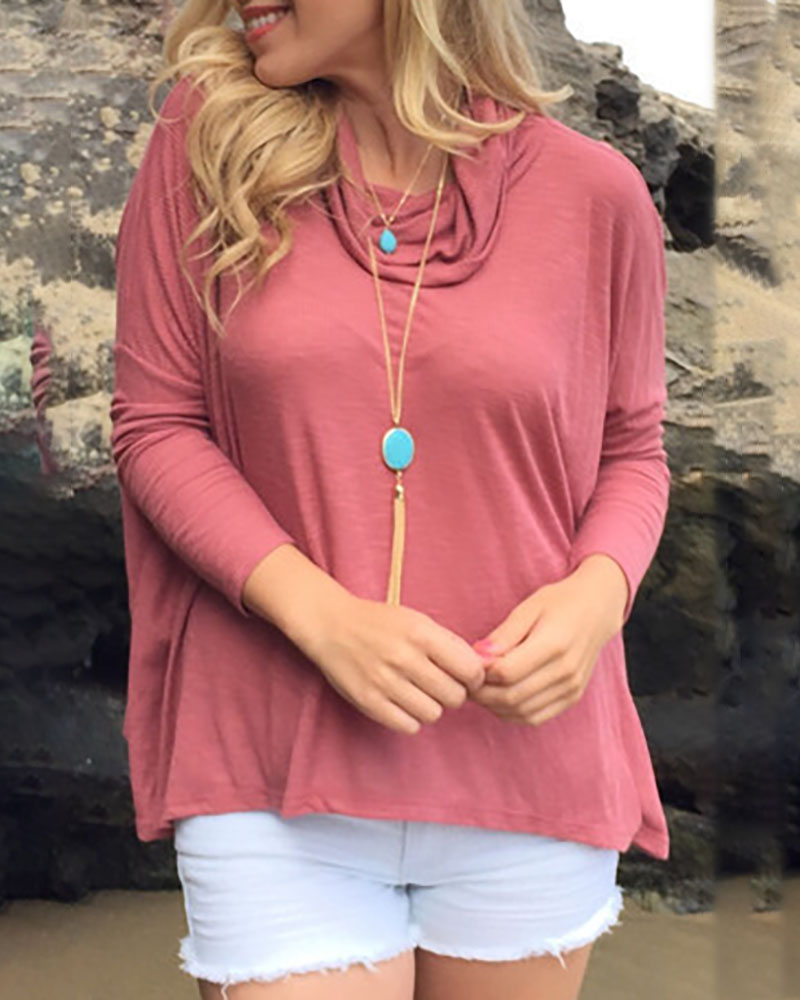 

High Neck Slit Back Casual Women Top, Pink