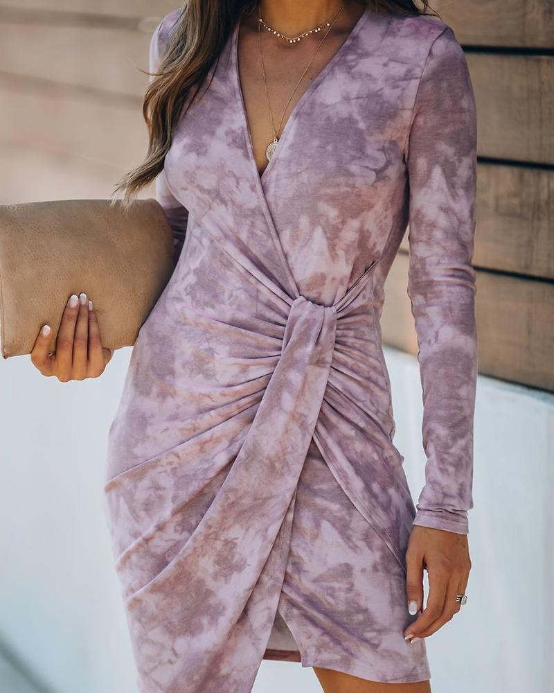

Tie Dye Long Sleeve Skinny Mini Bodycon Dress, Pink
