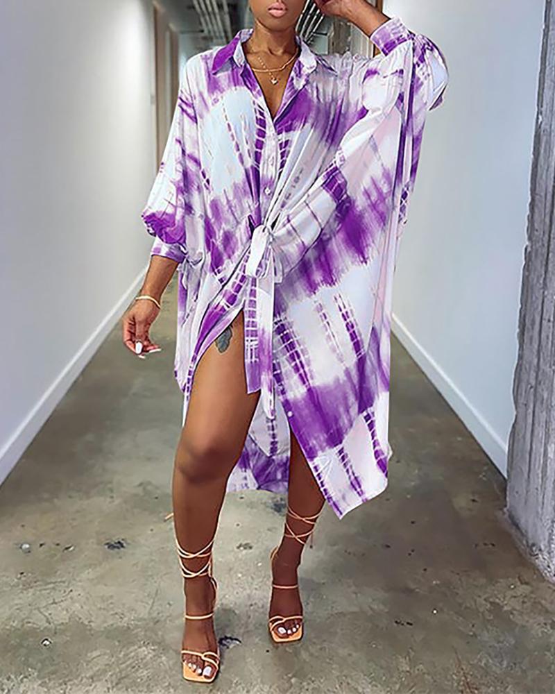 

Tie Dye Print Loose Shirt Dress, Purple