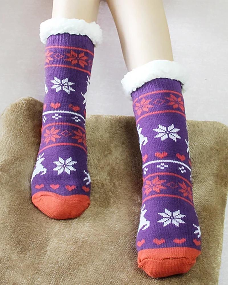 

Christmas Thermal Fleece Slipper Socks, Purple